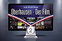 Bildschirm mit dem Titel "Oberhausen - Der Film" und einer Auszeichnung, die den zweiten Platz zeigt.